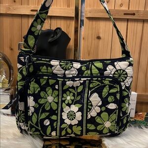 Vera Bradley Black, Green & White Floral Quilted Shoulder Bag